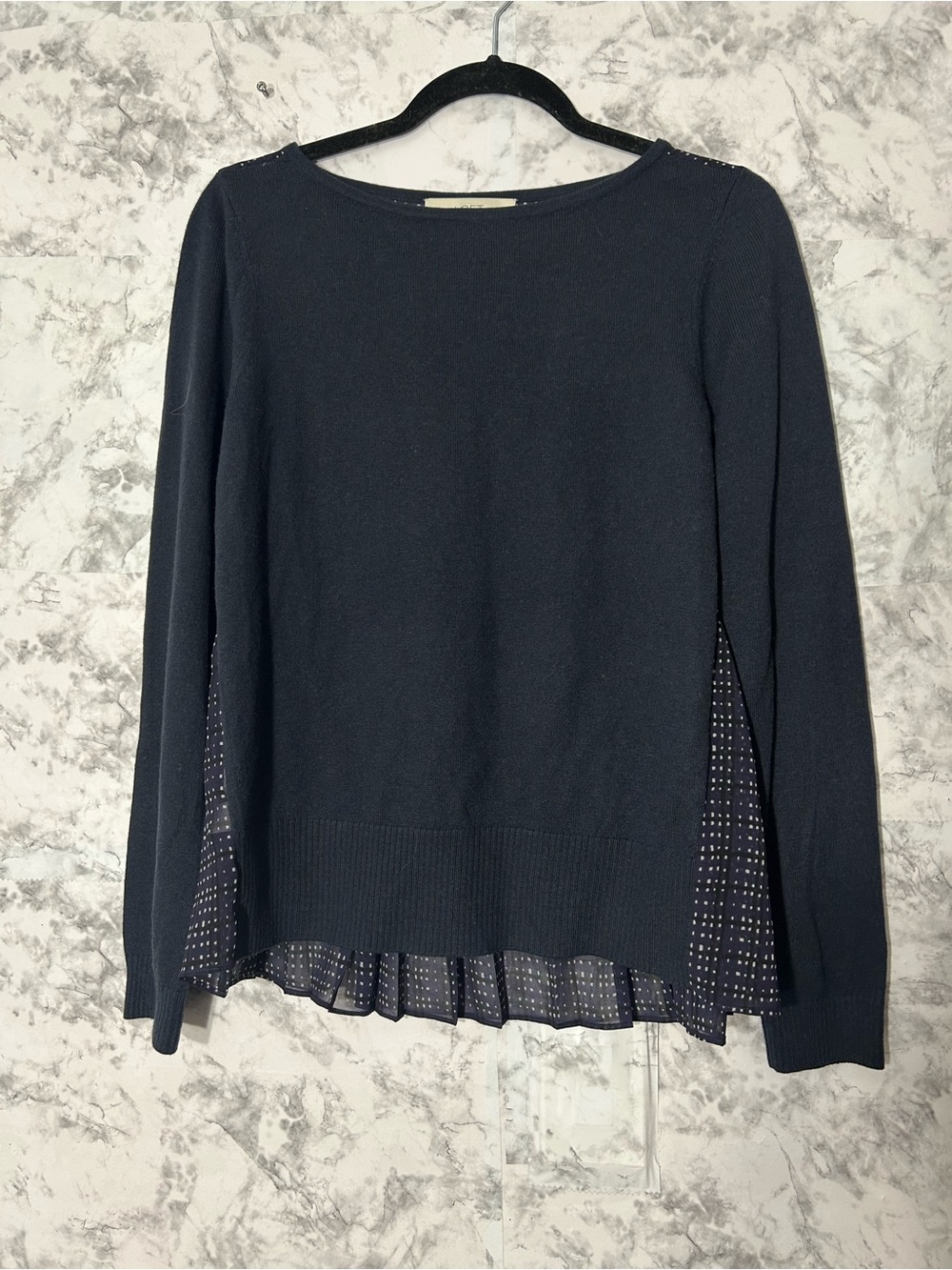 LOFT navy sweater with dotted trim.  55
